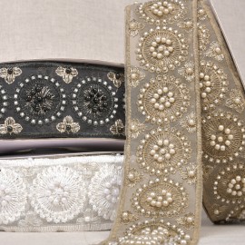 Embroidered trim with pearls and sequins