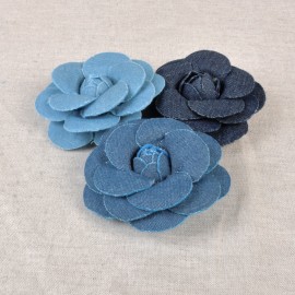 Denim camelia flower with brooch 8cm